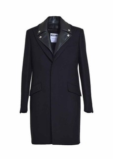 MOSCHINO Black single-breasted coat in virgin wool cloth with Biker detail Moschino