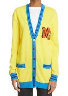 Moschino Bouclé Varsity Teddy Cashmere & Cotton Cardigan in Fantasy Print Yellow at Nordstrom