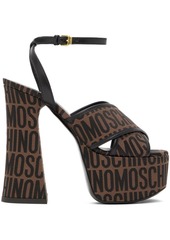 Moschino Brown & Black Logo Jacquard Heels