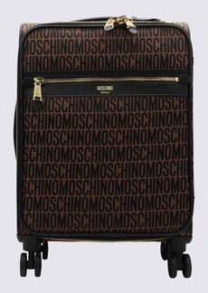 MOSCHINO BROWN COTTON- LEATHER BLEND SUITCASE