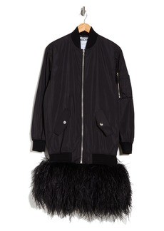 Moschino Feather Trim Bomber Jacket in Black at Nordstrom Rack