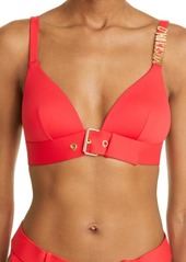Moschino Golden Buckle Bikini Top in Red at Nordstrom