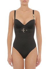 Moschino Golden Buckle One-Piece Swimsuit in Black at Nordstrom