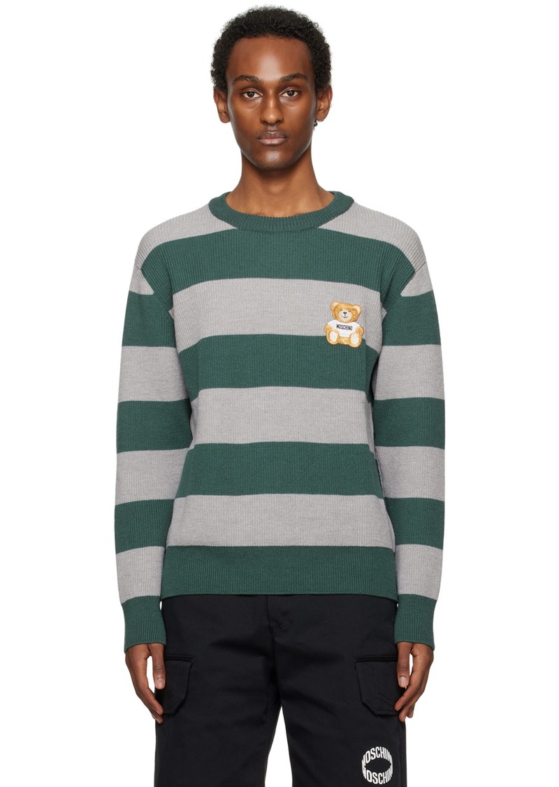Moschino Green & Gray Teddy Patch Sweater