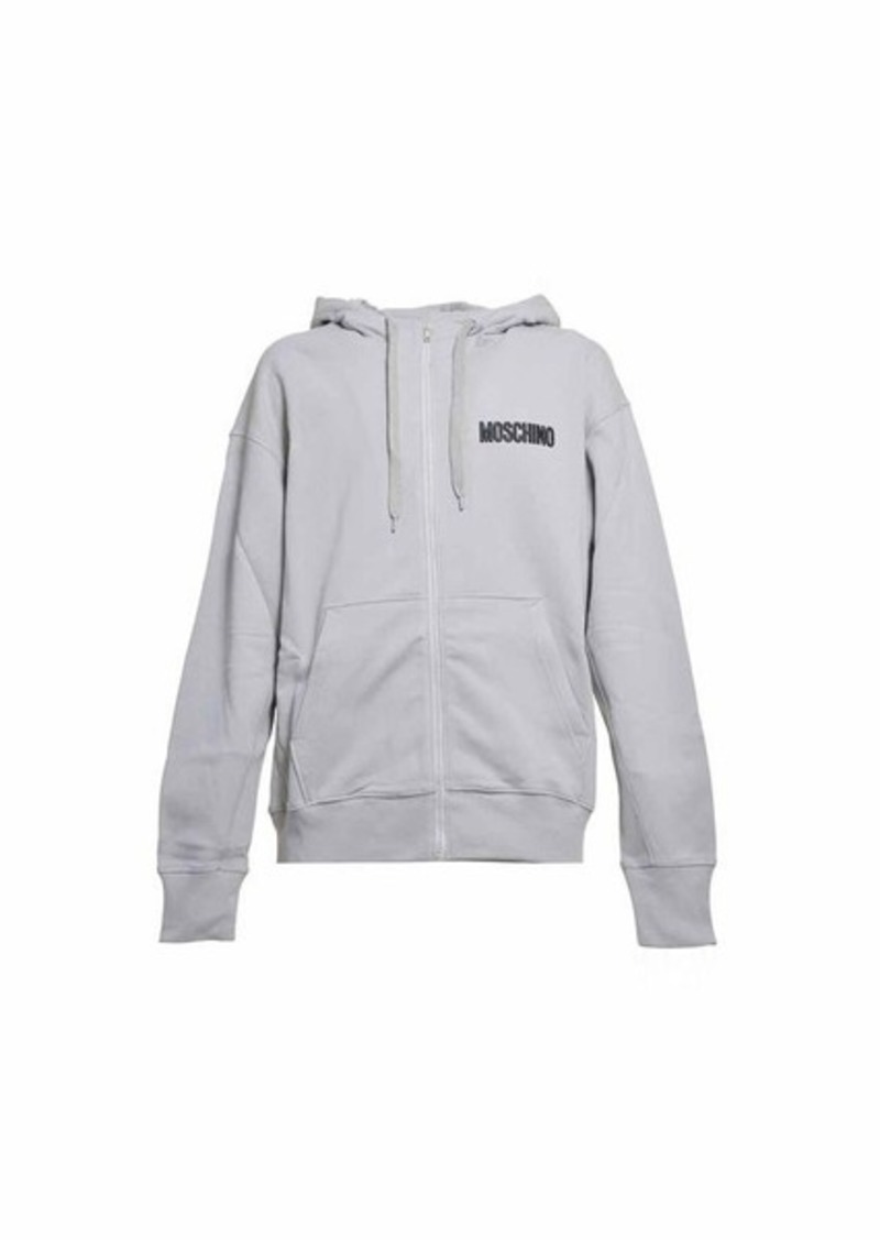 MOSCHINO Ice grey cotton hoodie with logo print on the back Moschino