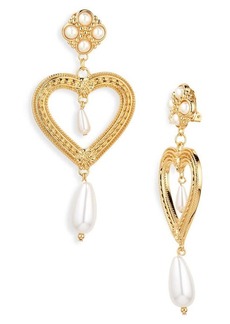 Moschino Imitation Pearl Embellished Heart Drop Clip-On Earrings