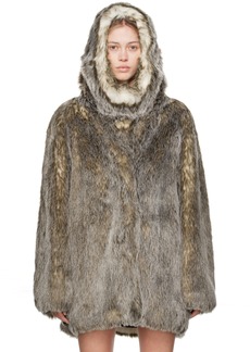 Moschino Jeans Beige Hooded Faux-Fur Coat