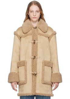 Moschino Jeans Beige Toggle Faux-Leather Coat