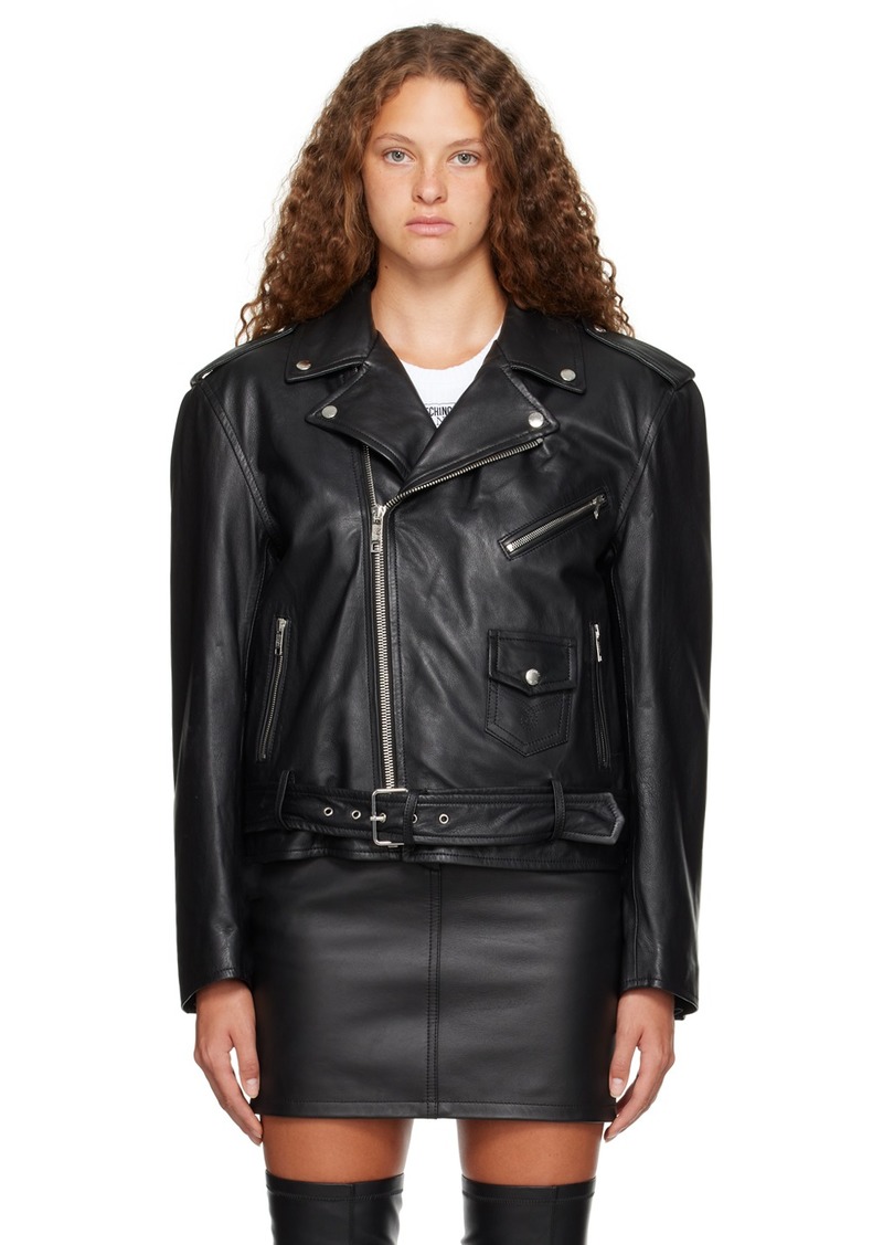 Moschino Jeans Black Crystal-Cut Leather Jacket