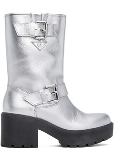 Moschino Jeans Silver Pin-Buckle Boots