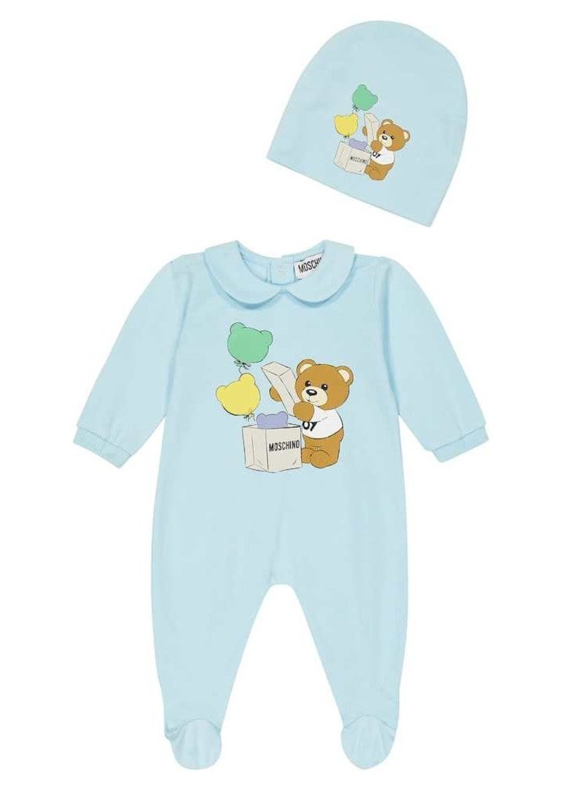 Moschino Kids Baby printed cotton bodysuit and hat set