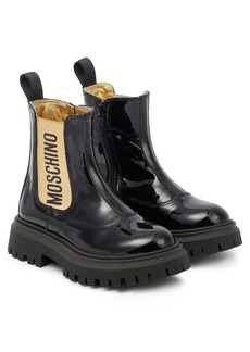 Moschino Kids Logo patent leather boots