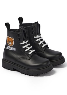 Moschino Kids Teddy leather lace-up boots