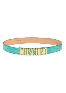 Moschino Large Logo Croc Embossed Leather Belt