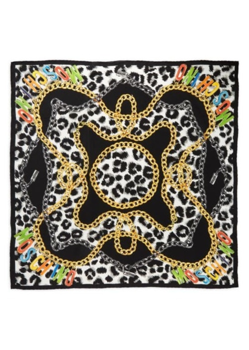 Moschino Leopard Chain Print Square Silk Scarf