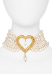 Moschino Open Heart Layered Imitation Pearl Strand Choker Necklace