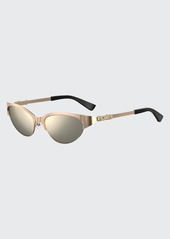Moschino Oval Mirrored Metal Sunglasses w/ Logo Detail