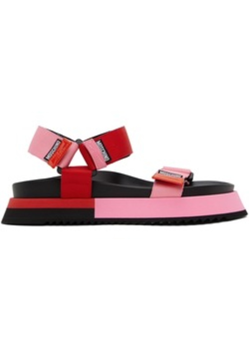 Moschino Pink & Red Logo Tape Sandals