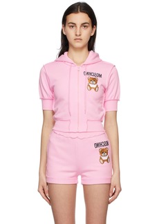Moschino Pink Inside Out Teddy Bear Cropped Zip-Up Hoodie