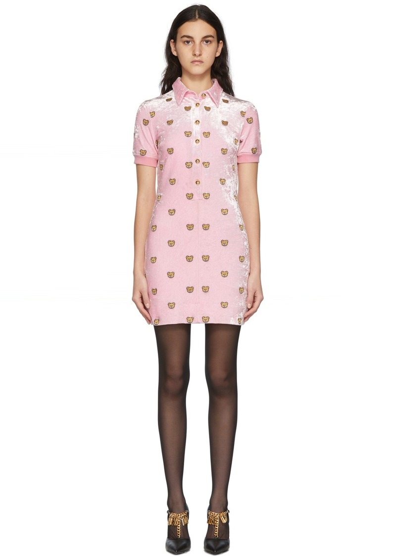 Moschino Pink Velour All Over Teddy Short Dress