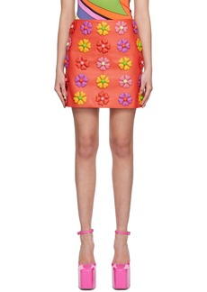 Moschino Red All-Over Flowers Leather Miniskirt