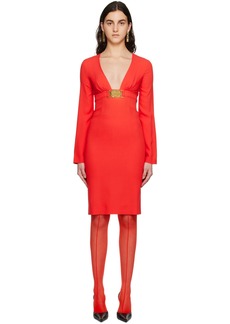 Moschino Red Double Smiley V-Neck Midi Dress