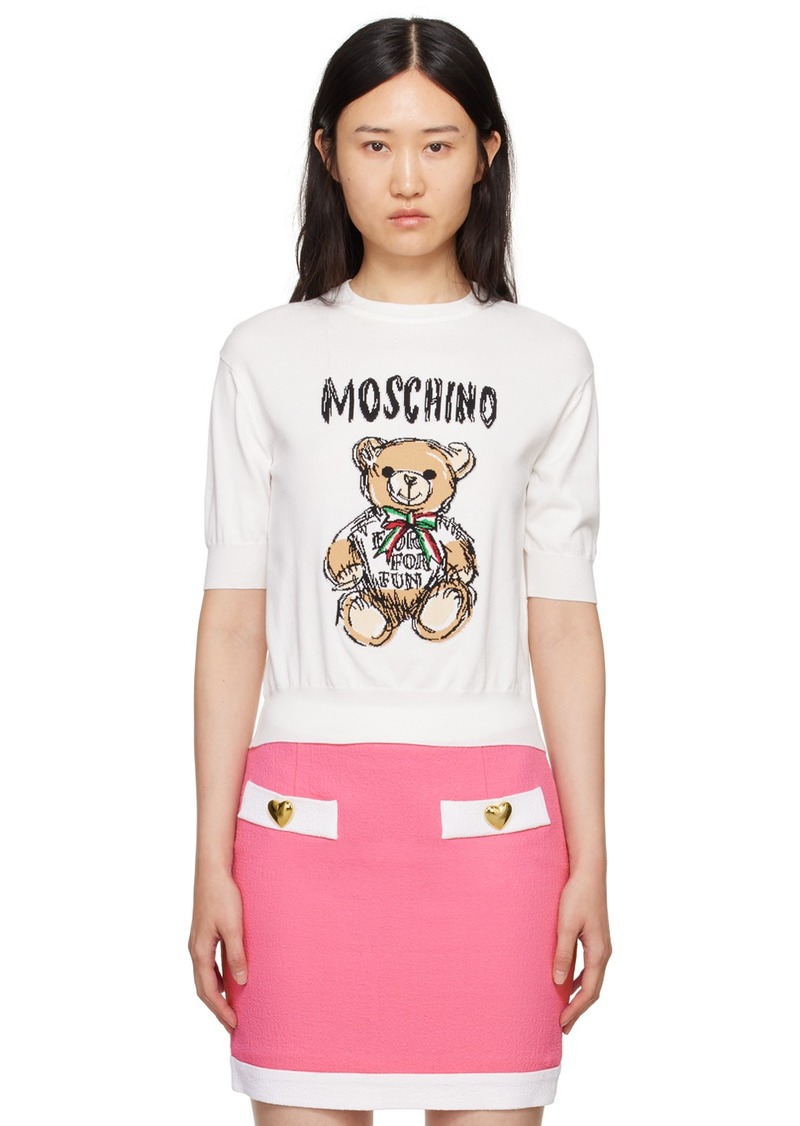 Moschino White Archive Teddy Bear Sweater