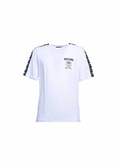 MOSCHINO White cotton T-shirt with Double Question logo motif on shoulders Moschino