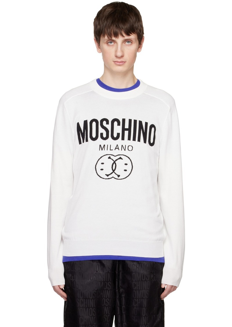 Moschino White Double Smiley Sweater