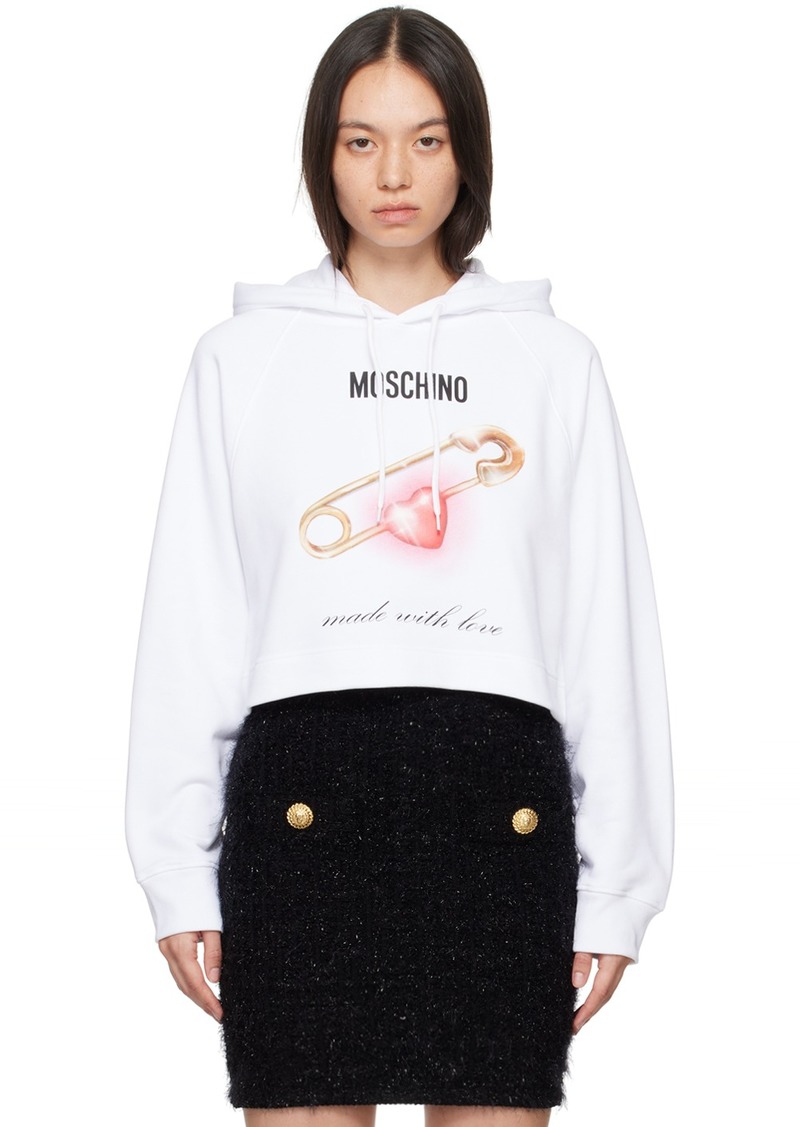 Moschino White Heart Safety Pin Hoodie