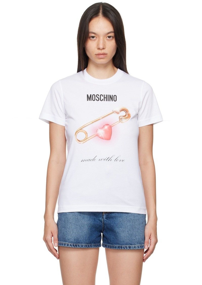 Moschino White Heart Safety Pin T-Shirt