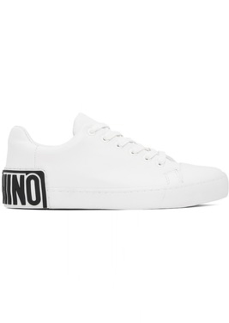 Moschino White Maxi Logo Calfskin Sneakers