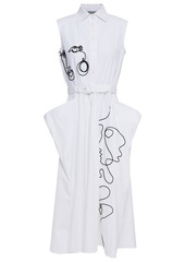 Moschino Woman Belted Embroidered Cotton-blend Poplin Midi Shirt Dress White