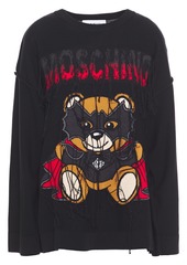 Moschino Woman Fringed Intarsia Cotton Sweater Black