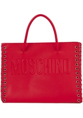 Moschino Woman Whipstitched Embossed Leather Tote Red