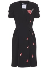 Moschino Woman Wrap-effect Appliquéd Pleated Crepe Dress Black