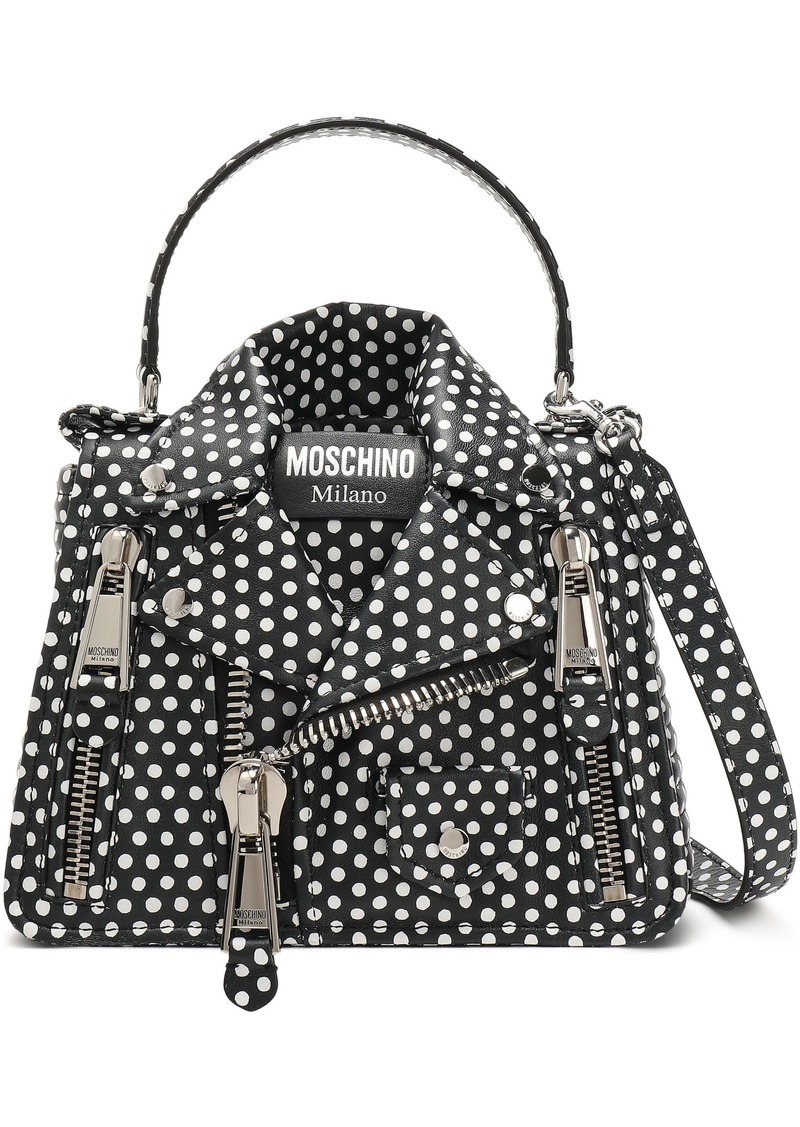 Moschino Woman Zip-detailed Polka-dot Leather Shoulder Bag Black