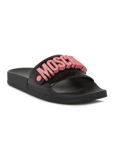 Moschino Women's Crystal Logo Slide Sandals