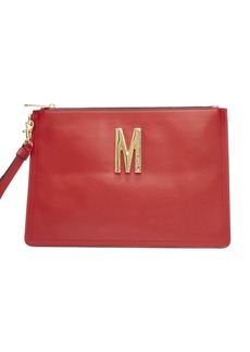 new MOSCHINO Couture! smooth red leather gold M top zip wristlet clutch bag
