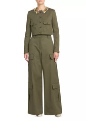 Moschino Olive Stretch Wide-Leg Pants