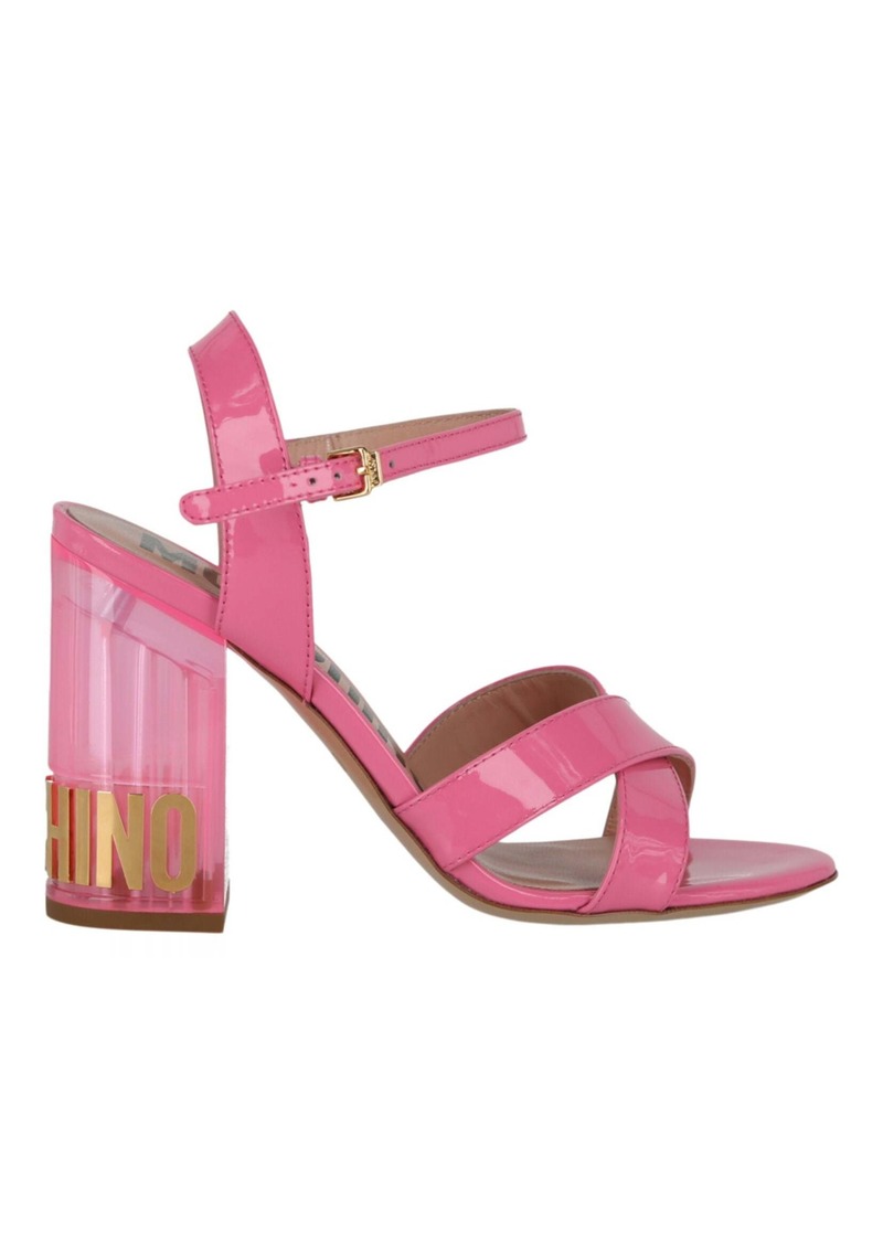 Moschino Patent Leather Logo Heel Sandals