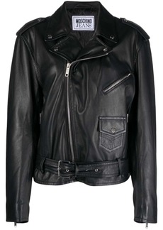 Moschino peace-sign leather biker jacket