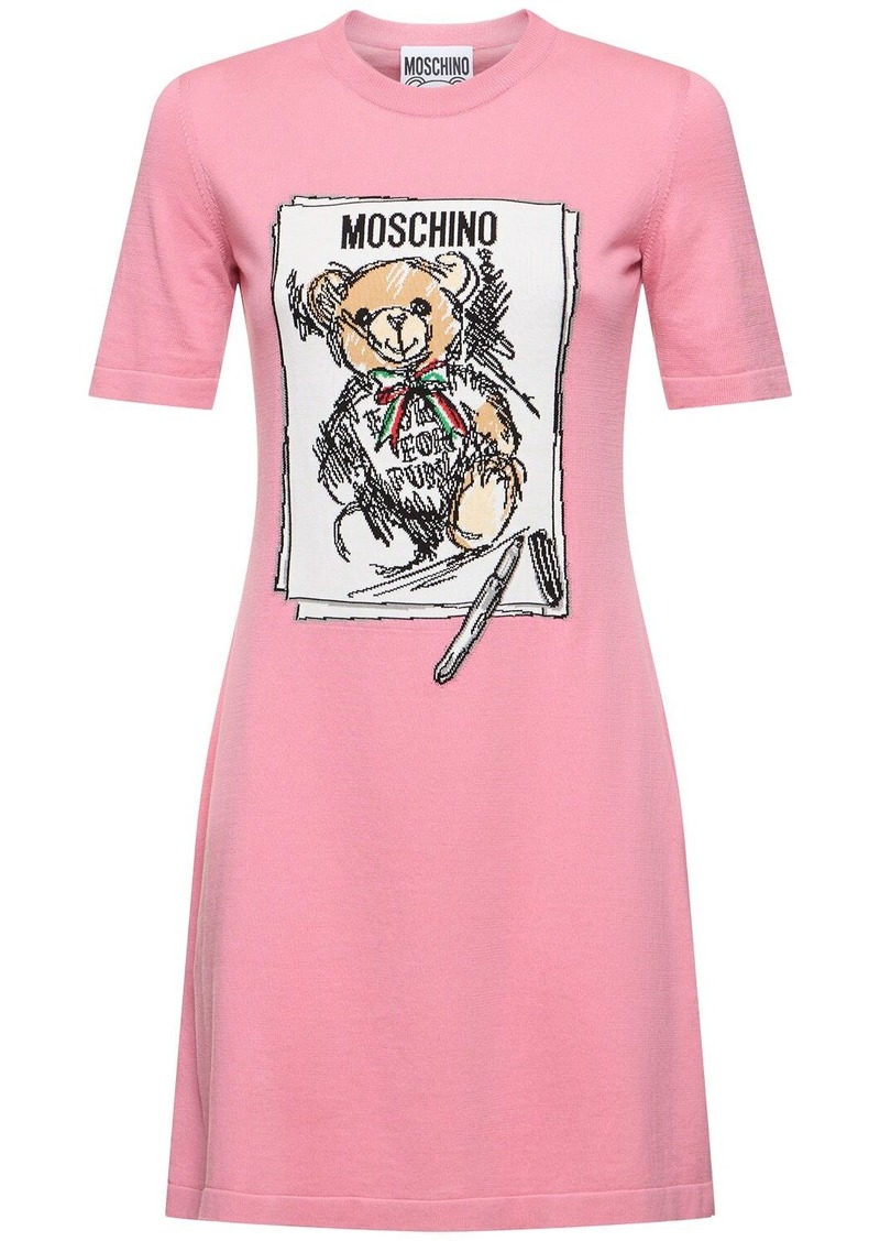 Moschino Printed Cotton Knit S/s Mini Dress