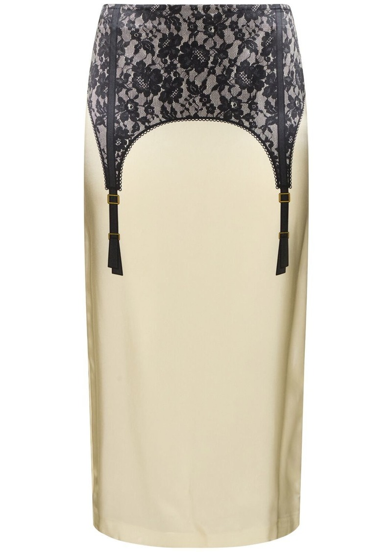 Moschino Printed Viscose Satin Midi Skirt