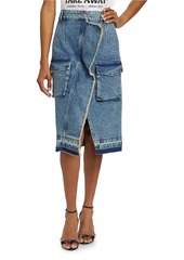 Moschino Ruffled Cargo Denim Midi-Skirt