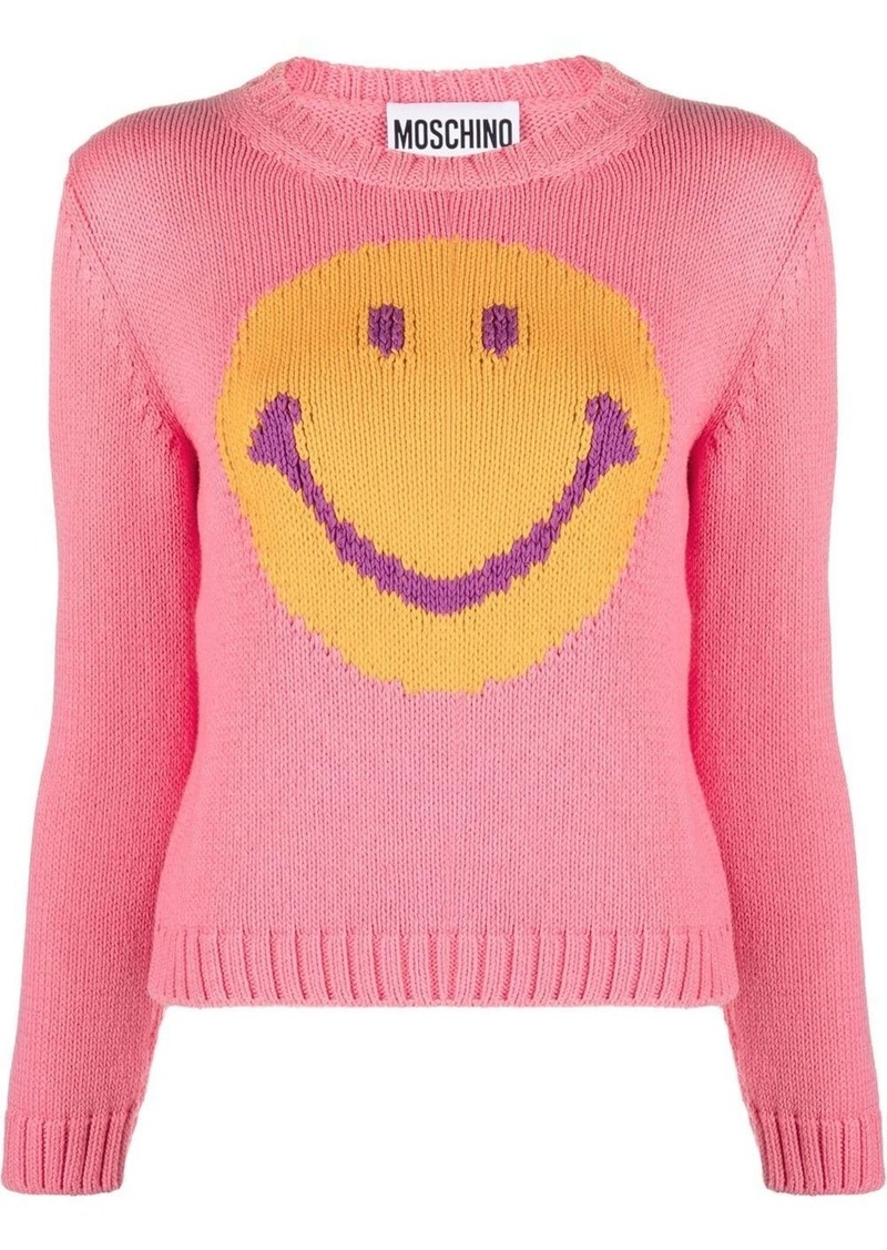 Moschino smiley logo chunky intarsia knit jumper