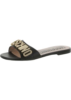 Moschino Womens Logo Leather Slide Sandals