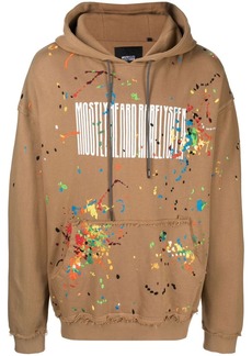 Mostly Heard Rarely Seen logo-print paint-splatter hoodie