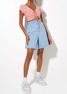 Motel Raeto Ruched Crop Top In Coral Blush