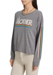 Mother Denim Logo Slouchy Long-Sleeve Cut-Off T-Shirt